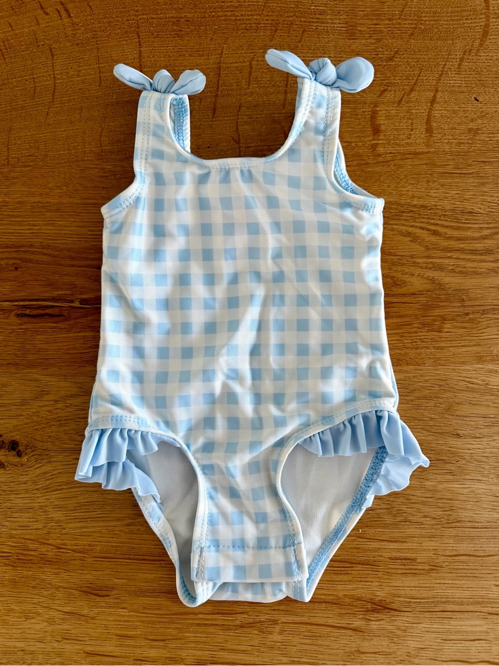 Cat & Jack Light Blue Gingham One-Piece Swimsuit with Ruffle Details